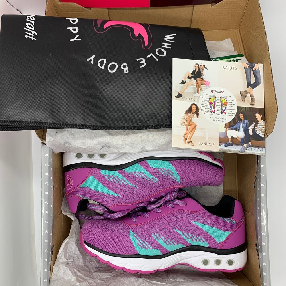 Therafit Carly Knit Gym Sneakers Size 7.5 NIB Raspberry Orthopedic Lace Up